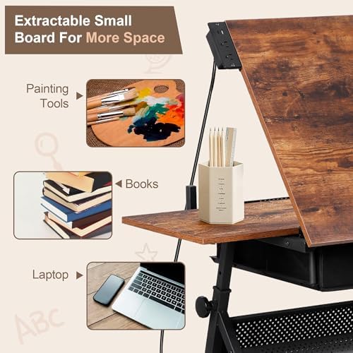 ZENY Adjustable Drafting Table with Stool Tilting Drawing Desk Artist Table