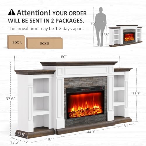 Naice 80" Electric Fireplace with Mantel Fireplace TV Stand for Living R...