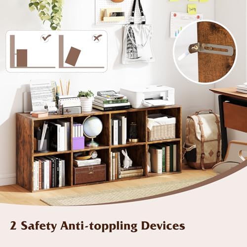 Tangkula 8-Cube Bookcase, Large Floor Standing Horizontal Bookshelf with 8 Op...