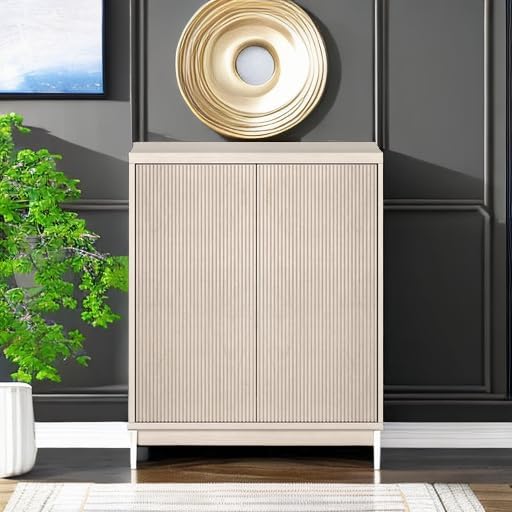 Henn&Hart 28" Fluted Accent Cabinet, Sideboard Buffet, Beech White