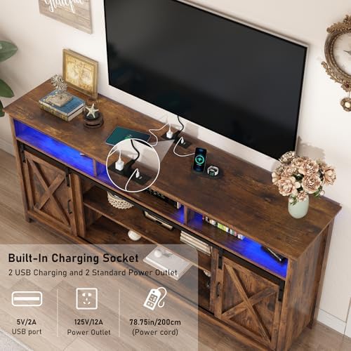 70" LED Farmhouse TV Stand for 80/75/70 Inch TVs,Tall Entertainment Cent...