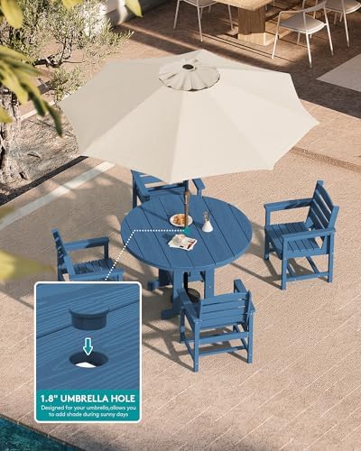 SERWALL 5-Piece Patio Round Dining Set, 45" Table, 4 Chairs, Navy