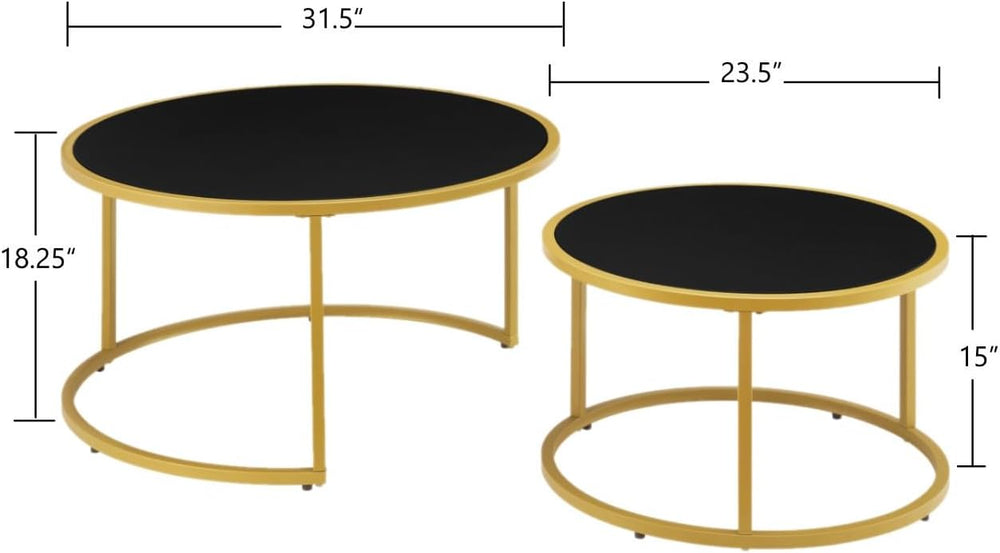 24KF Modern Faux Leather Nesting Round Coffee Table with Golden Metal Base,Ac...