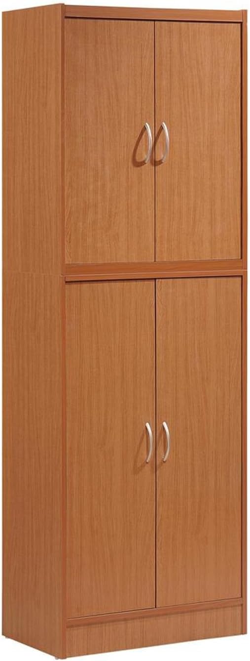 HomeStock 4 Door Kitchen Pantry - Large Storage Cabinet - Cherry Finish