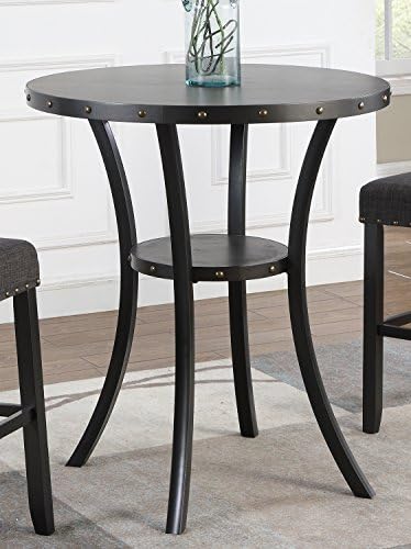 Roundhill Furniture Biony 3-Piece Round Espresso Bar Table with Nail Head Sto...
