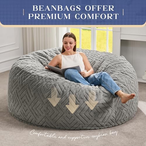 Hobestluk Bean Bag Chair Giant Beanbag Washable LivingRoom 5FT Grey Adult | M...