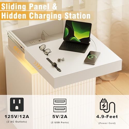 Nightstand Set of 2 for Bedroom, LED Nightstand with 3 Drawers and Charging S...