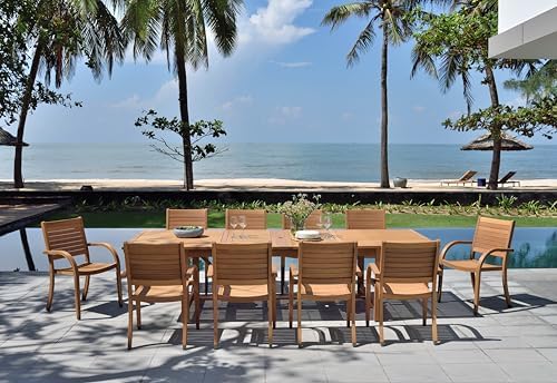 Amazonia Berlin 11-Piece Teak Finish Rectangular Extendable Patio Dining Set ...
