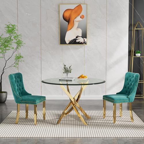 HomVent 36''Gold Round Glass Dining Table Set for 2 for Family Gathering