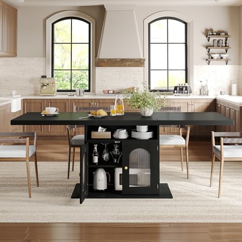 HSH 63" Modern Black Dining Table for 6, Dinner Table with Storage Cabinet