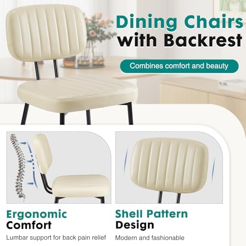 OLIXIS Dining Chairs Set of 6, Upholstered Kitchen Chairs, Beige White