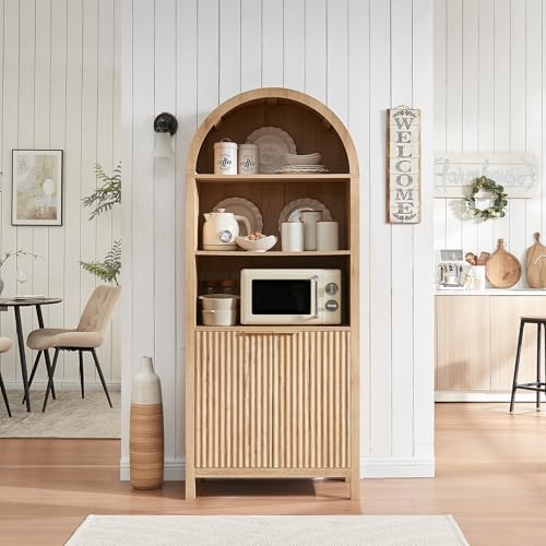 Arched Cabinet Bookshelf Bookcase - 71” Tall Mid Century Arched Display Cabin...