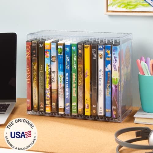 STORi Stackable Clear Plastic DVD Organizer with Rubber Feet | Rectangular Ho...