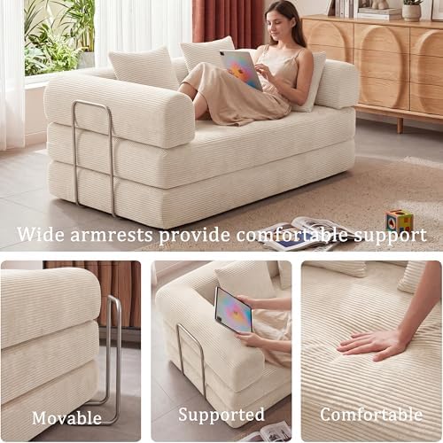 Futon Sofa Bed Modular Loveseat Sleeper Folding Pull Out Couch with Pillows, ...