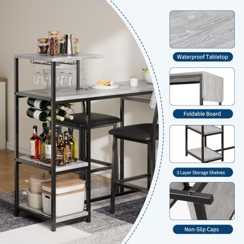 Garvee Dining Table Set for 2, 3-Piece Expandable Bar Table and Chairs Set