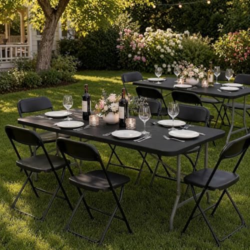Set of 2 Folding Table 6 FT Lightweight Camping Table Black Portable Plastic ...