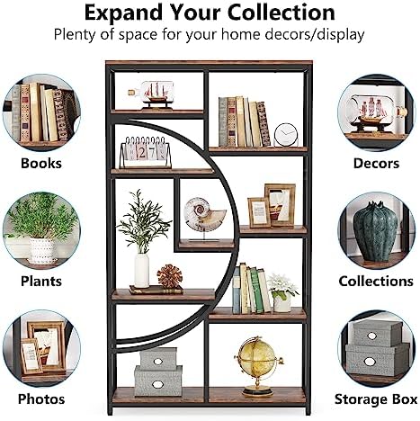 Tribesigns Industrial Bookshelf Bookcase with 9 Open Shelf (Rustic Brown)