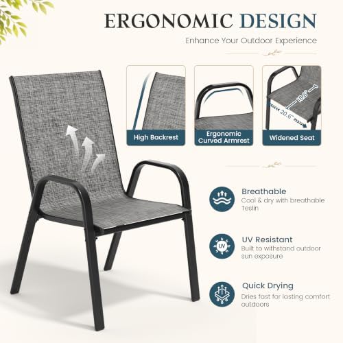 7PCS Patio Dining Set, Steel Table & 6 Textilene Chairs, Charcoal