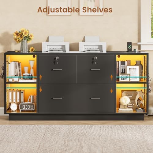 SEDETA 55" File Cabinet with Lock, Large 3 Drawers Filing Cabinets for H...