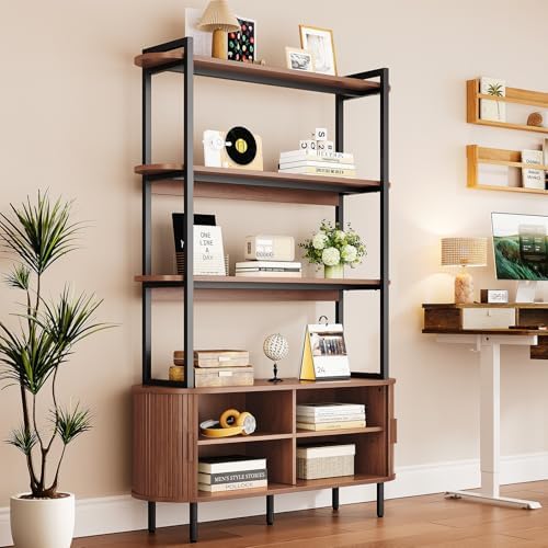 ComfyCorner 4 Tier Bookshelf with Cabinet, 71" Tall Display Bookcase Walnut