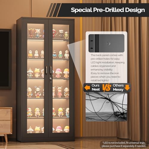 VINGLI Lockable Display Cabinet with Glass Doors & 5 Adjustable Shelves, ...