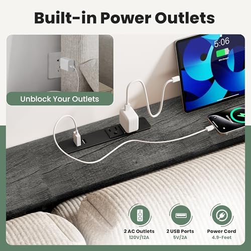 GRLEAF 78" Sofa Table with Built-in Power Strip (2 AC Outlets & 2 US...
