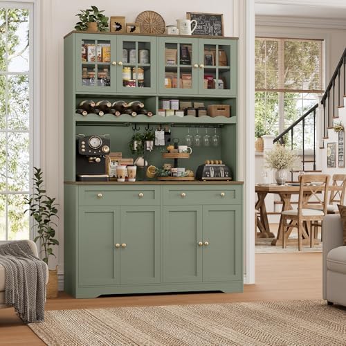 HOSTACK 75" Kitchen Pantry Storage Cabinet, Coffee Bar Hutch Cabinet, Green