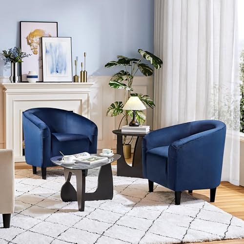 Yaheetech Small 25.5in Wide Velvet Barrel Accent Chair Bedroom, Navy Blue | C...