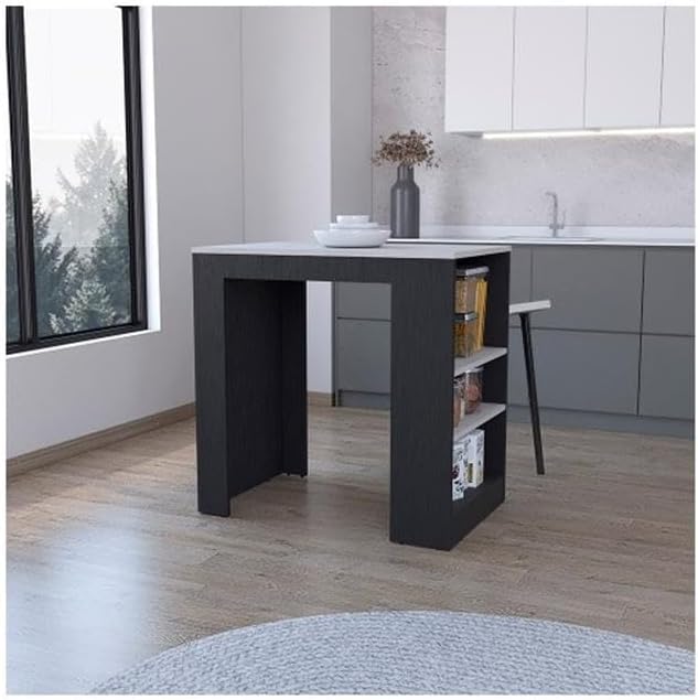 Pemberly Row Kitchen Island, Engineered Wood, Black Ibiza Marble Finish, Larg...