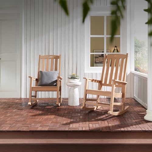 Psilvam Outdoor Rocking Chairs Set of 2, Oversized Porch Rocker (Teak)