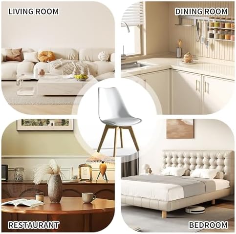 Dining Chairs Set of 4, PU Leather Kitchen Chairs,Wood Legs (White, 4 PC)