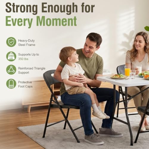 Folding Table and Chairs Set for 5, 5FT Foldable Plastic Table with Carry Han...
