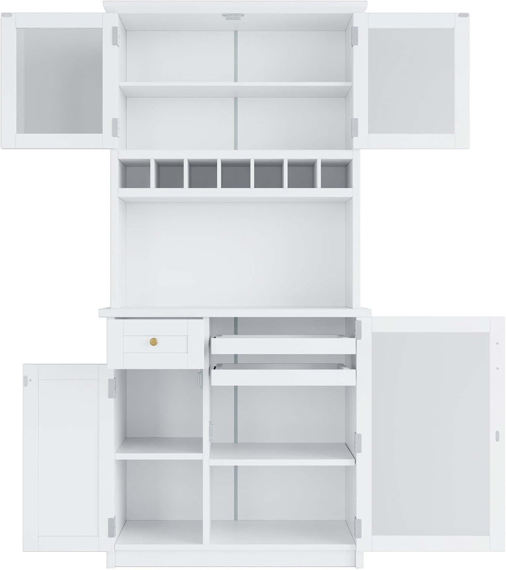 35” Wide Kitchen Hutch with Countertop, Farmhouse Pantry Cabinet with Microwa...