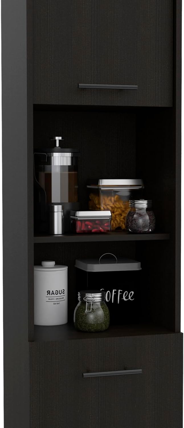 2-Door Pantry Cabinet, with Two 2-Cabinet Spaces and Two Open Shelves