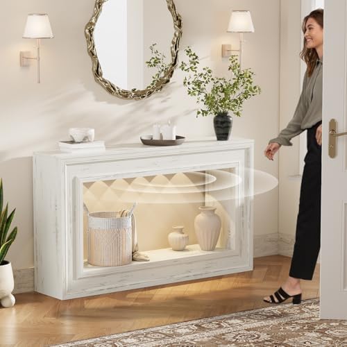 Rresyet 55" Narrow Entryway Console Table with LED Lights & Storage,...