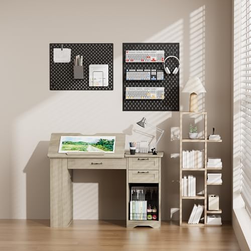 Drafting Table with Storage Cabinet & Drawers, Adjustable Drawing Desk wi...