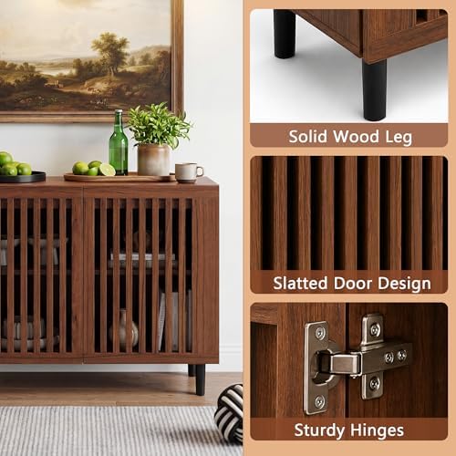 31.5" Buffet Cabinet with Storage, Brown Sideboard Coffee Bar Cabinet