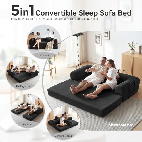79" Convertible Sofa Bed, Couch for Living Room (Black)