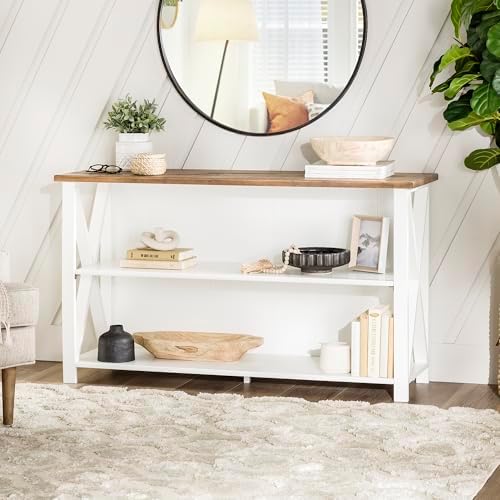Walker Edison 2 Tier Modern Farmhouse Wood Bookcase Bookshelf Storage Home Of...