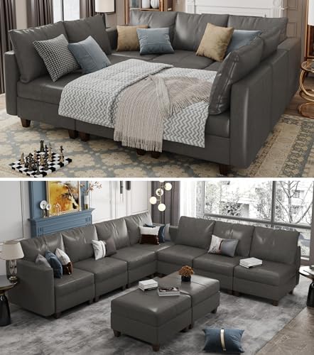 EASE MOOSE Faux Leather Sectional Modular Couch Sleeper Sectional Sofa | Faux...