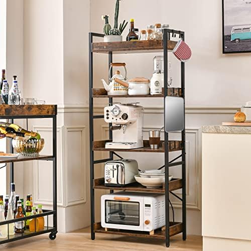 HCHQHS Adjustable 5 Tier Open Bookcase, Rustic Farmhouse Book Shelves, Indust...