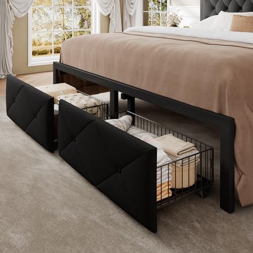 Einhomn King Size Bed Frame with 2 Storage Drawers, Metal Platform Bed with C...