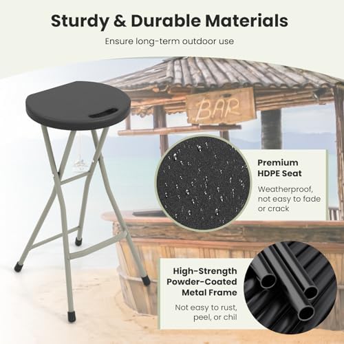 GYMAX Folding Stool, 28in Portable Collapsible Bar Stool with Handle & St...