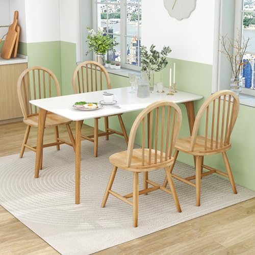 18" Oak Dining Chairs Set of 4, Wood Windsor Chair with Spindle Back for...