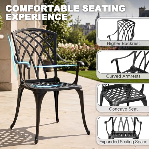 NUU GARDEN 5-Piece Outdoor Dining Set, 33" Cast Aluminum Dining Table wi...