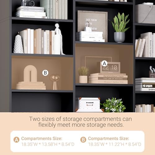 ELYKEN Triple Wide Bookshelf, Large 6 Tier Bookcase with 17 Shelves, Black