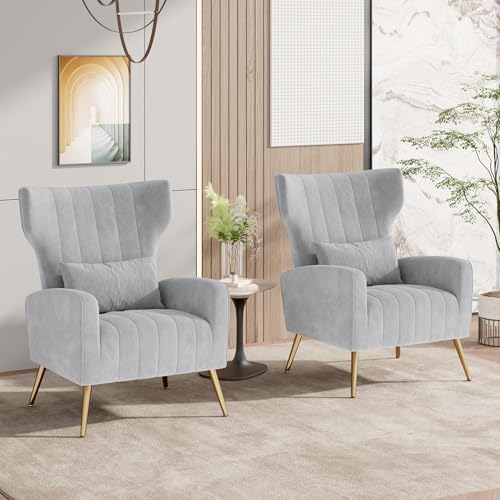 Nalupatio Velvet Accent Chairs Set of 2 Modern High Back Armchair Arm Chair w...