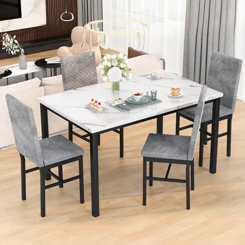 Recaceik Dining Table Set for 4, Kitchen Table and Chairs Set of 4 Modern Fau...
