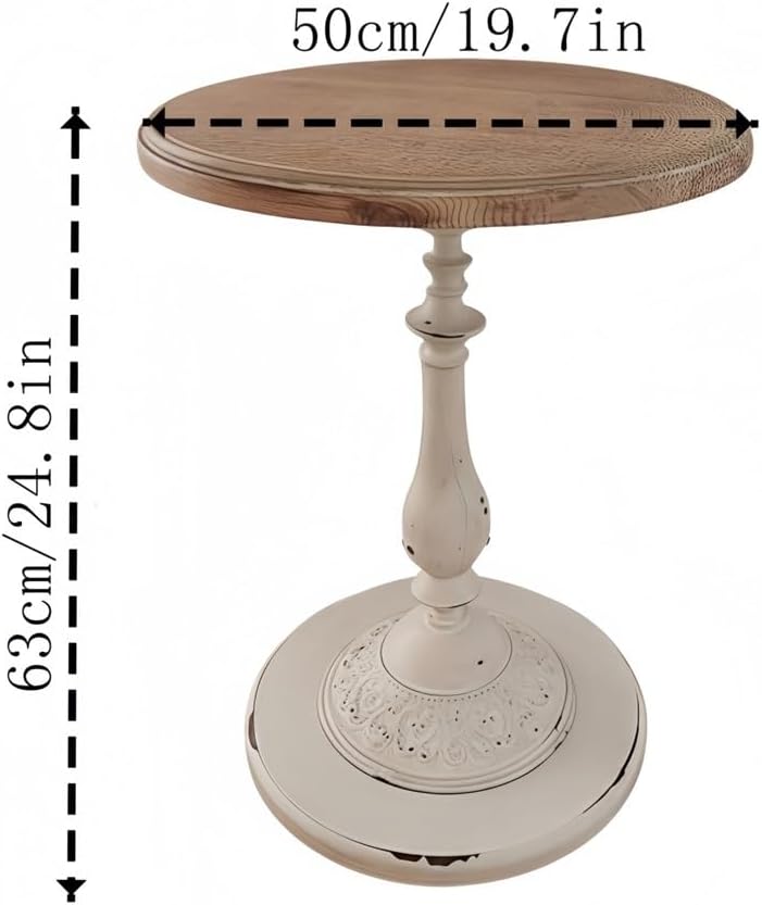 Country Round Table, Pedestal Side Table with Handcrafted Vintage Finish, Ret...