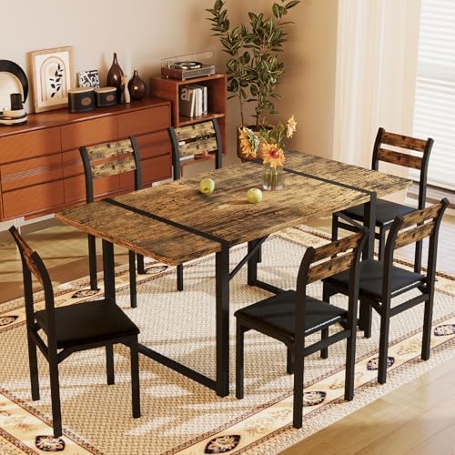 Recaceik 7-Piece Dining Table Set with 6 Chairs, 55" Wooden Kitchen Tabl...